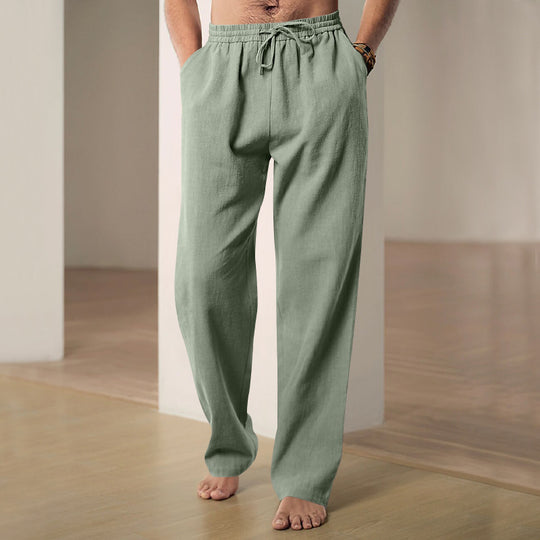Herren nan komfortable Leinen-Baumwollmix Relaxhose mit geradem Bein, elastischem Bund und verdeckten Eingrifftaschen R&B