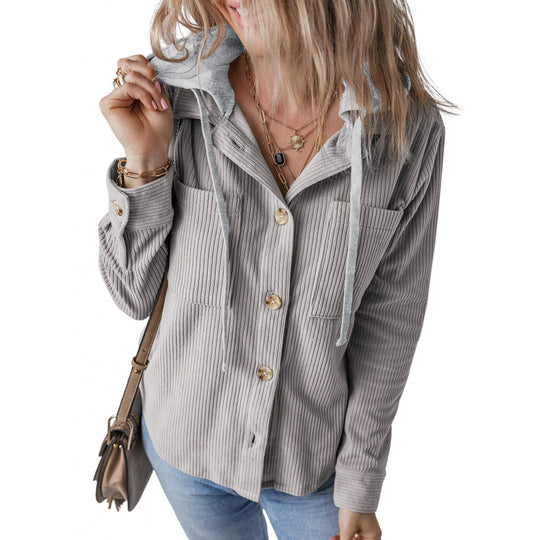 Damen lässige Hemdjacket mit Kapuze und seitlichen Taschen R&B