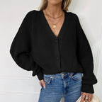 Damen Strickjacke mit tiefem V-Ausschnitt und elegante Knopfdetails R&B