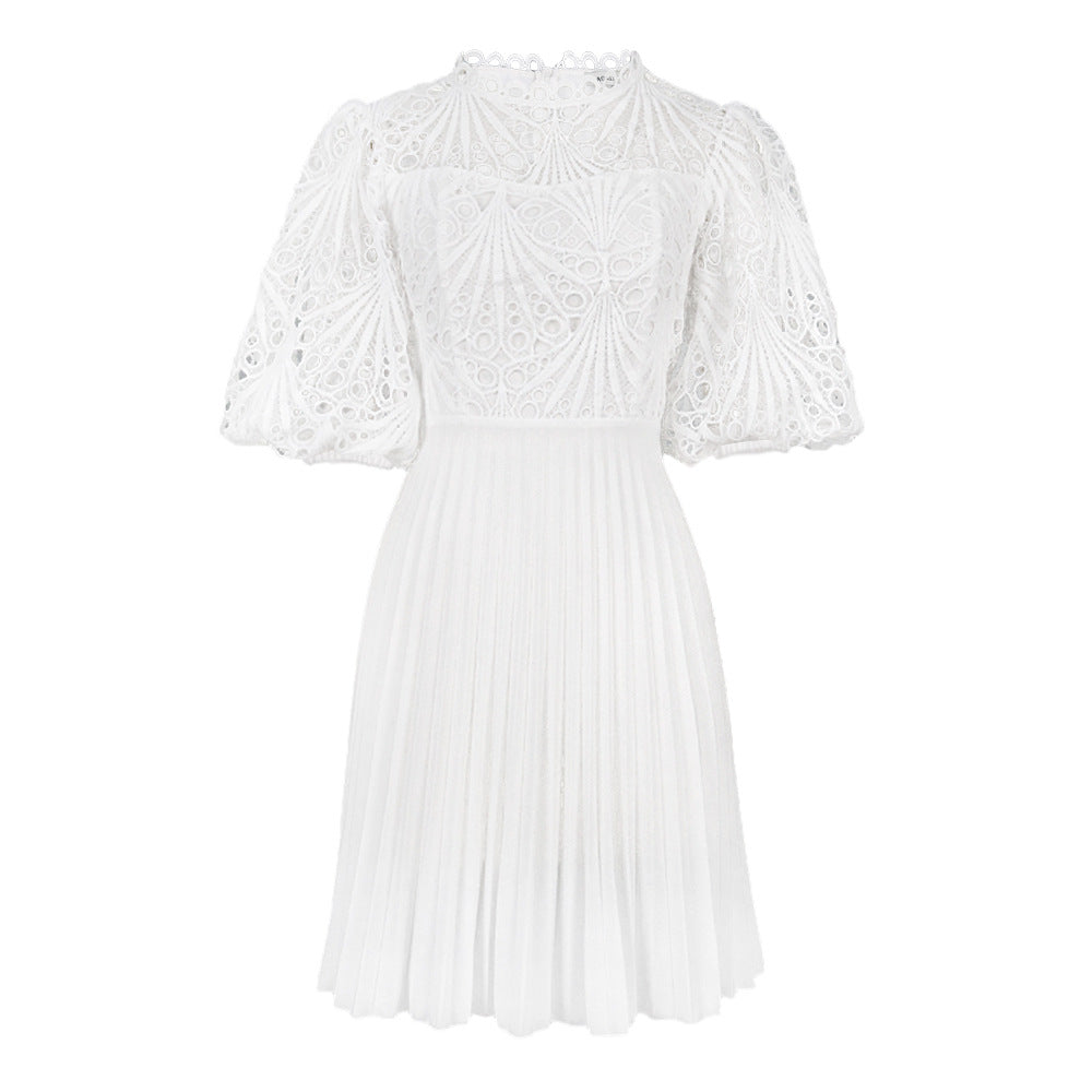 Damen Plissiertes Kleid mit kreativem Spitzenoberteil und eleganter Taillenbetonung R&B