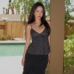 Damen Charmantes Spaghetti-Top mit Polka-Dots und Rüschendetails R&B
