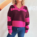 Damen Strickpullover mit modischen Streifen und V-Ausschnitt R&B