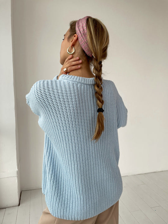 Damen lässiger Strickpullover mit strukturierter Mascheninterpretation und weitem Schnitt R&B