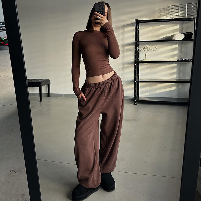 Damen lässiges Langarm-Top und weite Hose Set R&B