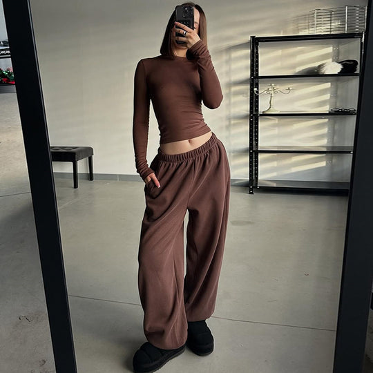 Damen lässiges Langarm-Top und weite Hose Set R&B