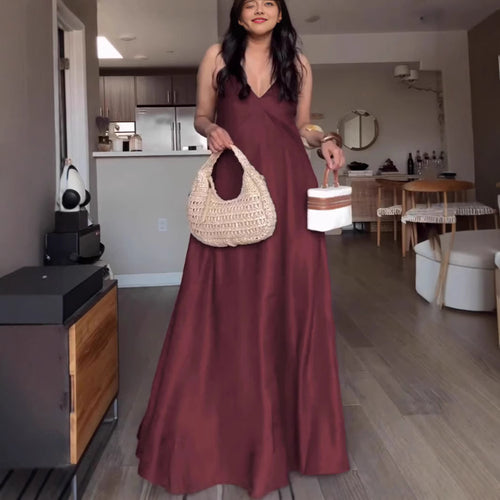 Damen Maxikleid mit elegantem V-Ausschnitt und praktischen Taschen R&B