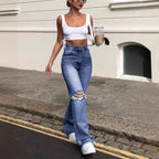 Damen Flared Jeans mit modischen Ripped-Details und hohem Bund R&B