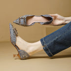Damen elegante spitze Slingback-Pumps mit funkelndem Schmuckdetail