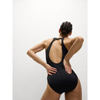 Damen Sportlicher Einteiler Badeanzug mit hohem Kragen und ergonomischem Schnitt R&B