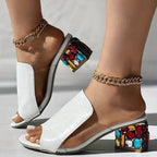 Damen Plateau-Pantolette mit modischem Riemendesign und buntem Blockabsatz R&B