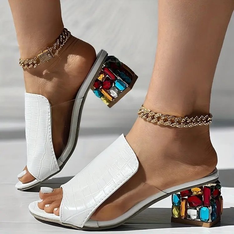 Damen Plateau-Pantolette mit modischem Riemendesign und buntem Blockabsatz R&B