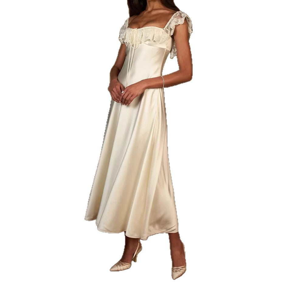 Damen Elegantes bodenlanges Kleid mit Spitzenbesatz R&B