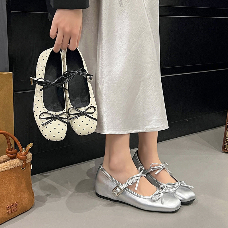 Damen Elegante Ballerinas mit modischem Riemen und Punkte-Design R&B