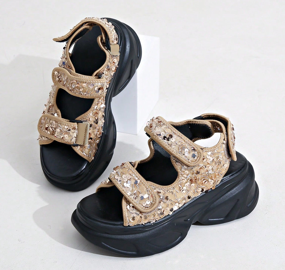 Damen Glamouröse Plateau-Sandalen mit verstellbaren Riemen und funkelnden Applikationen R&B