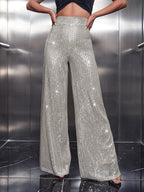 Damen Glamouröse Maxihose mit Glitzerstreifen und weitem Bein R&B