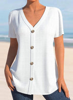 Damen Kurzarm-Bluse mit elegantem Knopfverschluss und strukturiertem Design R&B