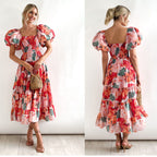 Damen Off-Shoulder Maxikleid mit voluminösen Puffärmeln R&B