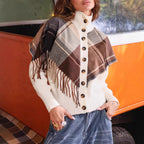 Damen eleganter Cardigan mit Fransen und dekorativen Knöpfen R&B