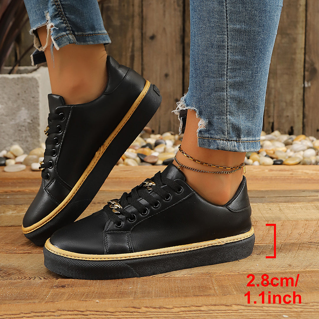 Damen Komfortable Sneaker mit hohem Sohlenrand und goldenen Akzenten R&B