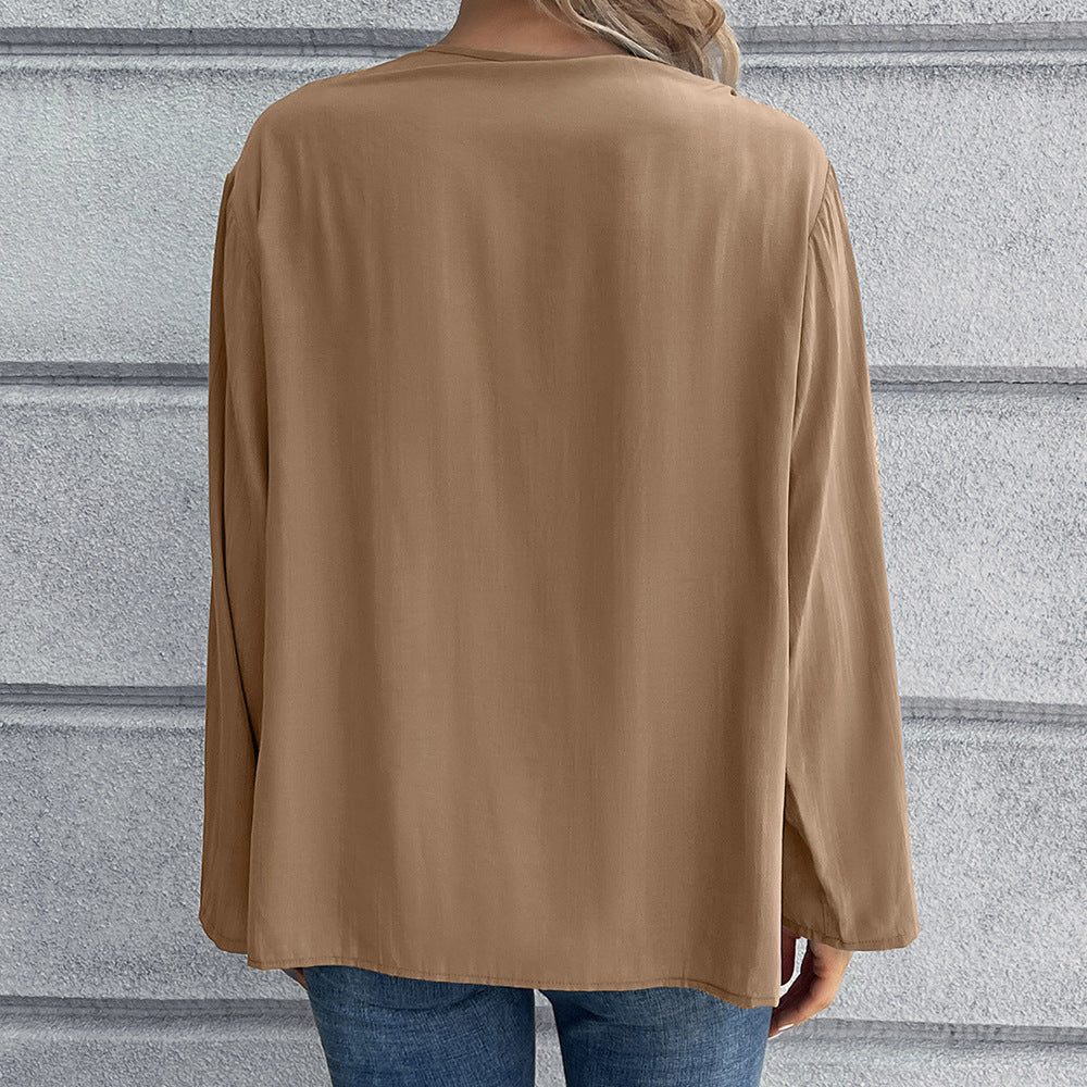 Damen Lockere Bluse mit Knopfdetail und langen Ärmeln R&B