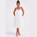 Damen Midikleid mit figurbetontem Oberteil und schwingendem Rock