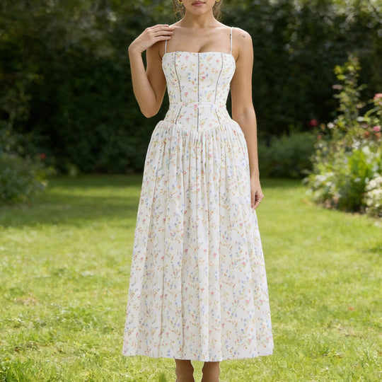 Damen Elegantes Maxikleid mit floralem Muster und schulterfreiem Design R&B