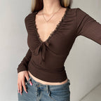 Damen Langarmshirt mit Spitzenrand R&B