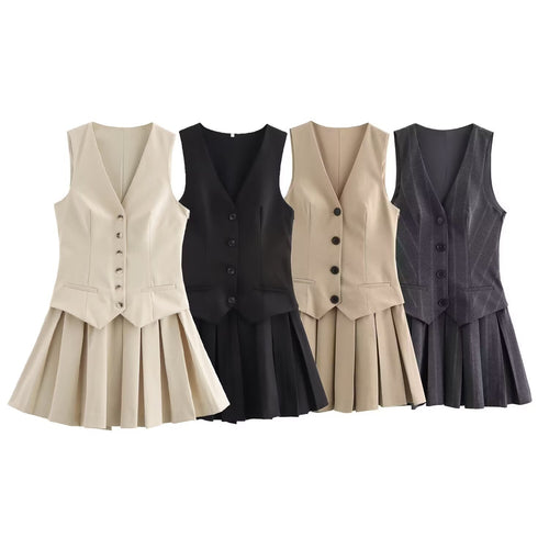 Damen Plissee-Kleid mit tailliertem Oberteil und Knopfleiste R&B