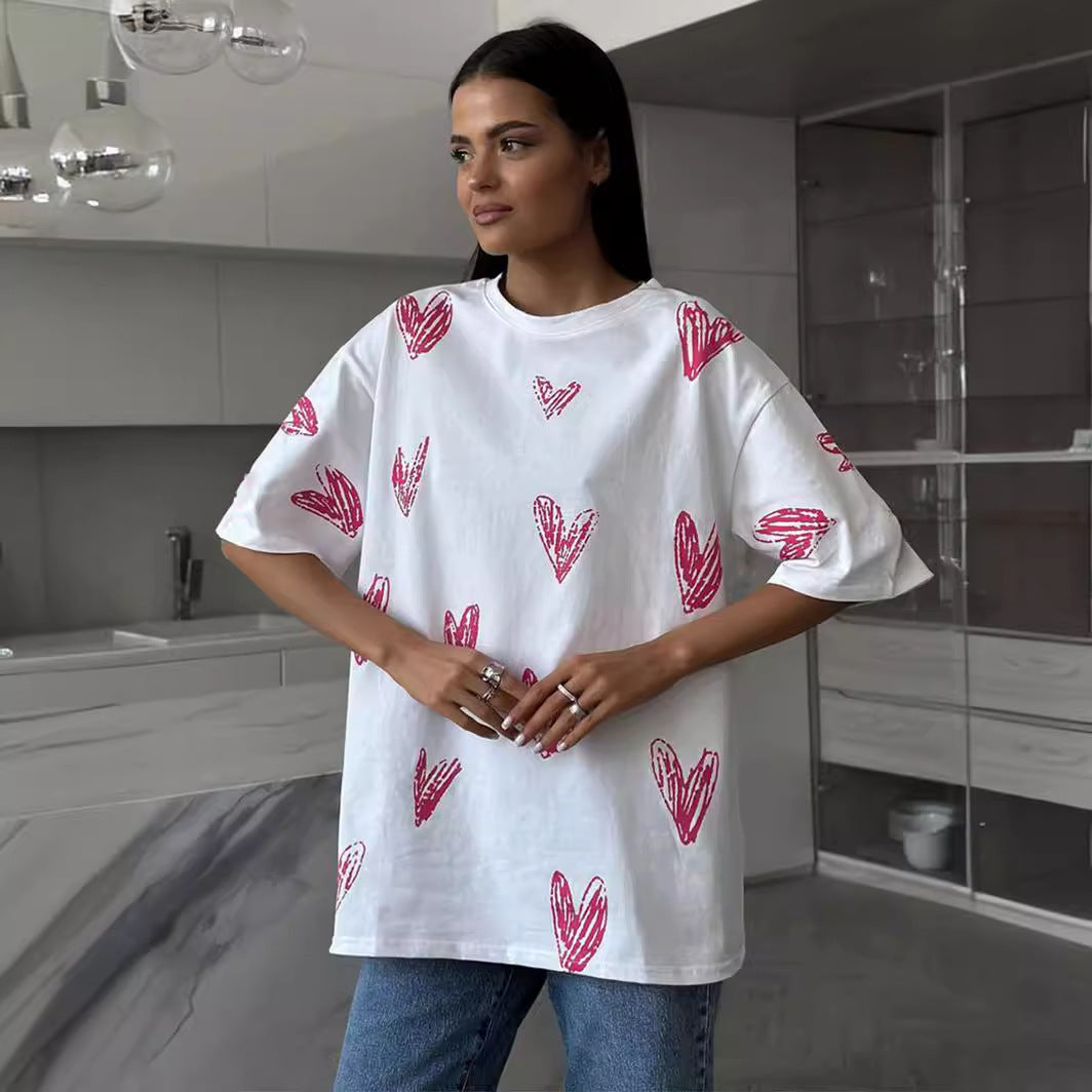 Damen lässiges T-Shirt mit Herzmotiv R&B