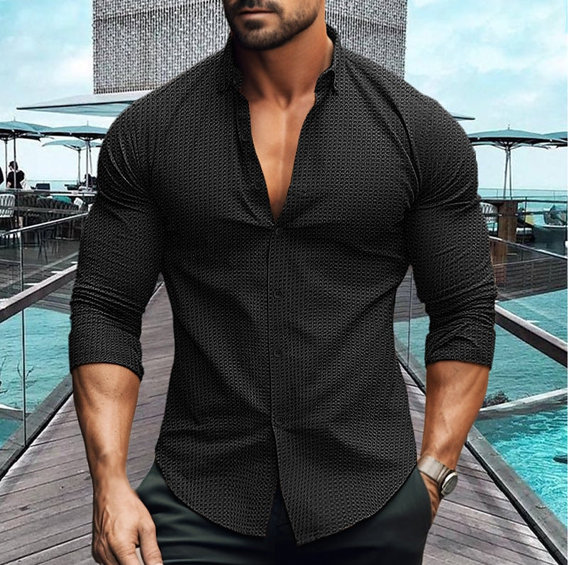 Herren elegantes Langarmhemd mit strukturiertem Muster R&B