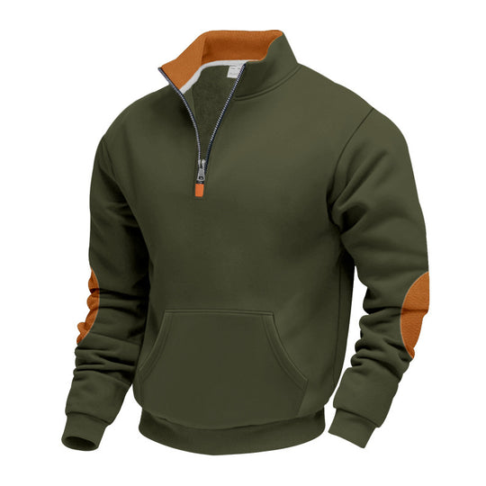 Herren Hochwertiger Stehkragenpullover aus atmungsaktivem Material mit Reißverschluss und Kontrastakzenten R&B