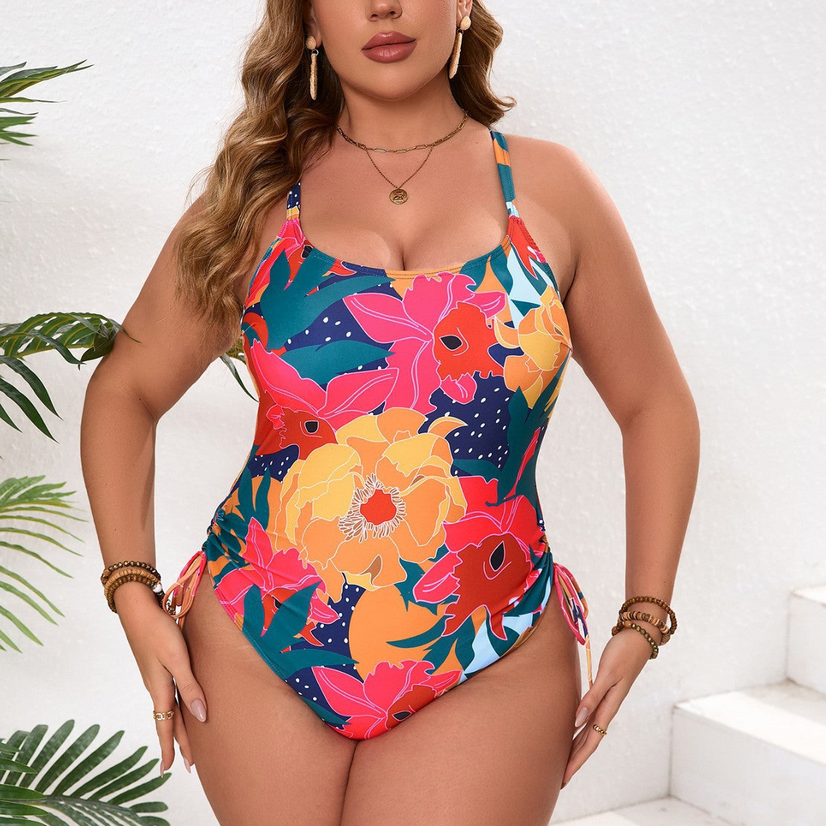 Damen Einteiler Badeanzug mit floralem Design und verstellbaren Trägern R&B