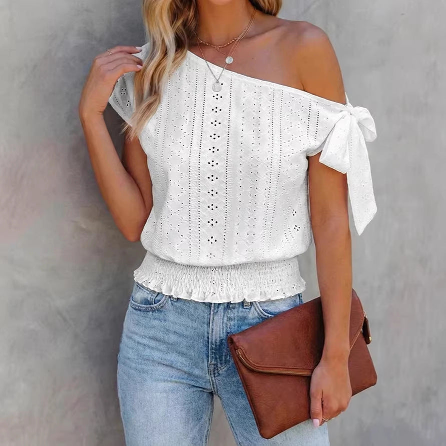 Damen Off-Shoulder Bluse mit voluminösen Ärmeln und Rüschen R&B