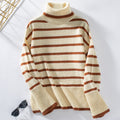 Damen modischer Rollkragenpullover mit breiten Streifen und lässigem Schnitt