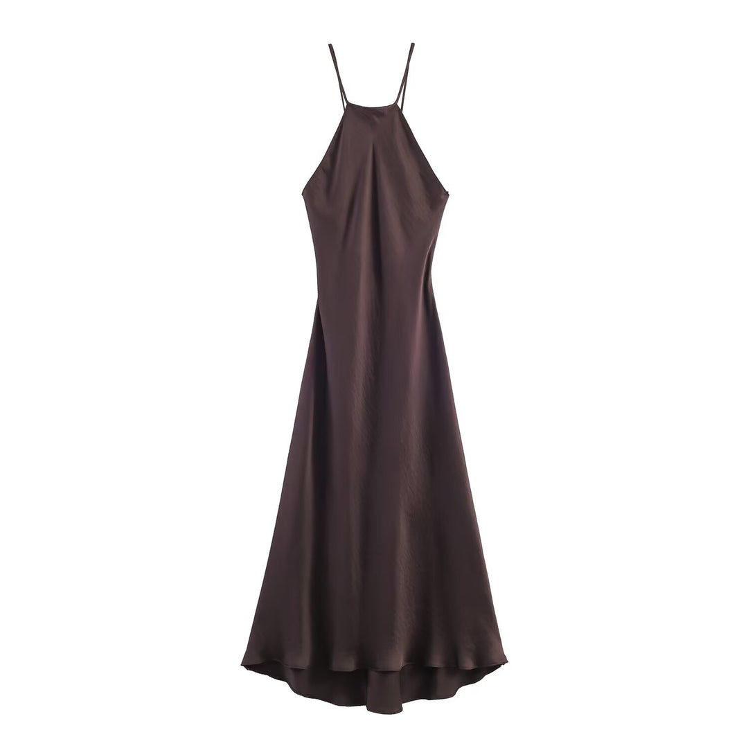 Damen Maxikleid mit elegantem Halterneck und schwingendem Saum R&B