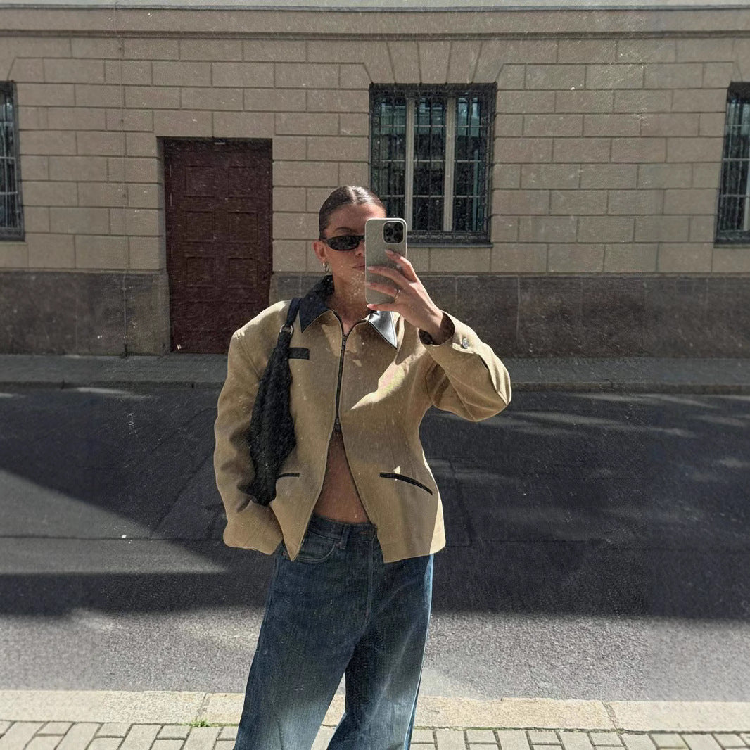 Damen modische Kurzjacke mit kontrastierendem Kragen R&B