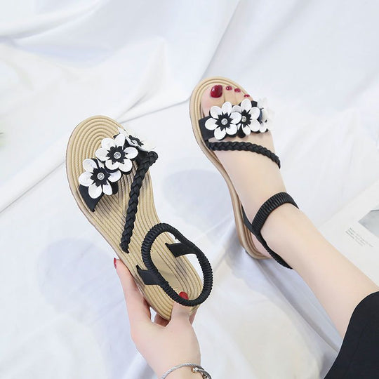 Damen Sandalen mit floralen Applikationen und elastischem Riemendesign R&B