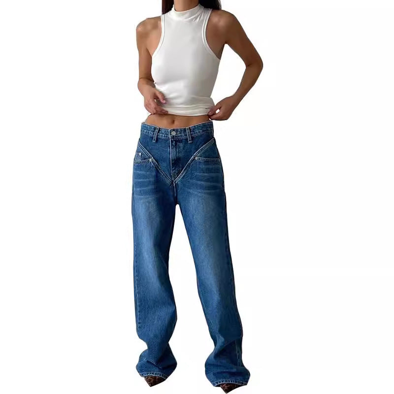 Damen Hoch geschnittene Jeans mit weitem Bein R&B