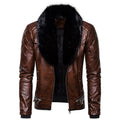 Herren Bikerjacke mit Kunstfellkragen und gesteppten Details