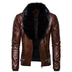 Herren Bikerjacke mit Kunstfellkragen und gesteppten Details