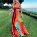 Damen Maxikleid mit verführerischem Wickeldesign und schimmernden Farbverläufen R&B