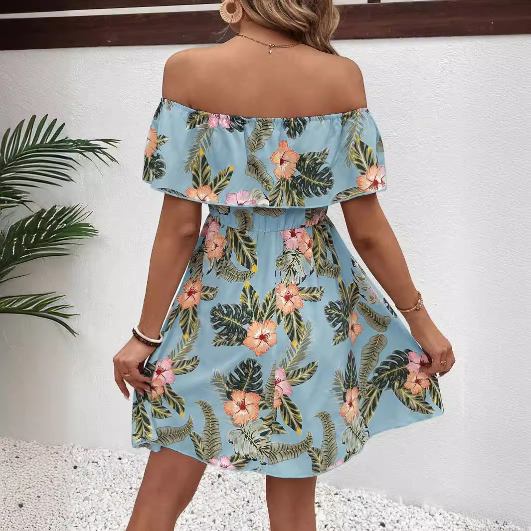 Damen Off-Shoulder Kleid mit floralem Muster und elastischem Taillenzug R&B