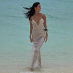 Damen Glitzerndes Strandkleid mit tiefem V-Ausschnitt und schmalen Spaghetti-Trägern EB