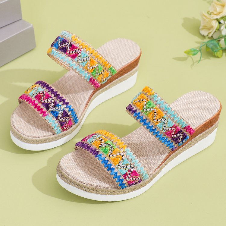 Damen modische Wedgesandalen mit exquisiten Ziernähten R&B