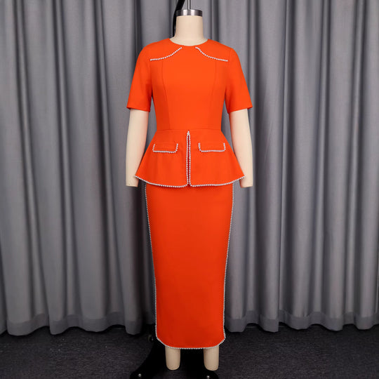Damen elegantes Kleid mit dekorativen Perlenakzenten R&B