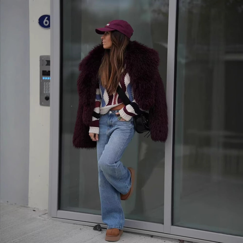 Damen Flauschige Jacke mit weichem Kunstfell R&B