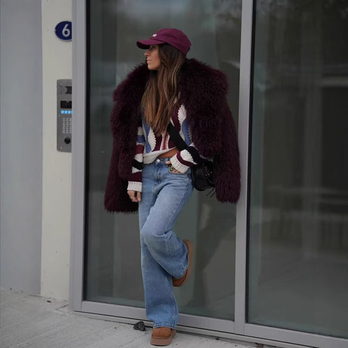 Damen Flauschige Jacke mit weichem Kunstfell R&B