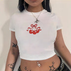 Damen Crop-T-Shirt mit kreativem Totenkopf-Design und figurbetontem Schnitt R&B