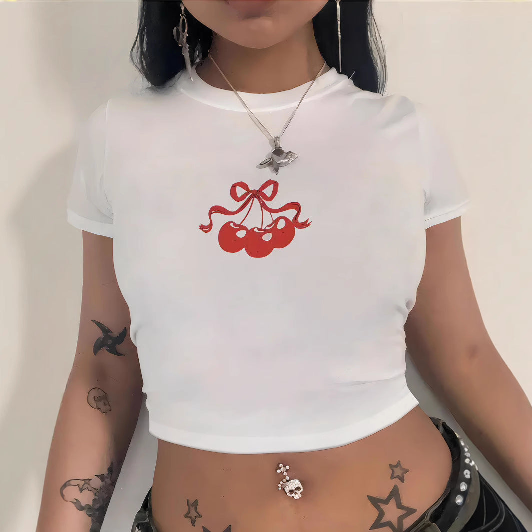 Damen Crop-T-Shirt mit kreativem Totenkopf-Design und figurbetontem Schnitt R&B