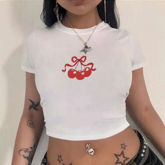 Damen Crop-T-Shirt mit kreativem Totenkopf-Design und figurbetontem Schnitt R&B